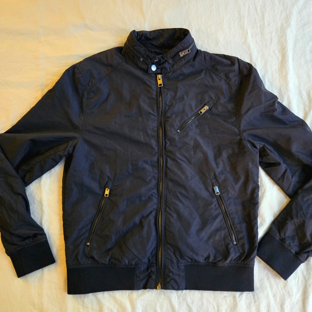 H&M Men's Navy Nylon Bomber Jacket sz M